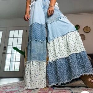 POL Patchwork Wide Leg Pants Jeans